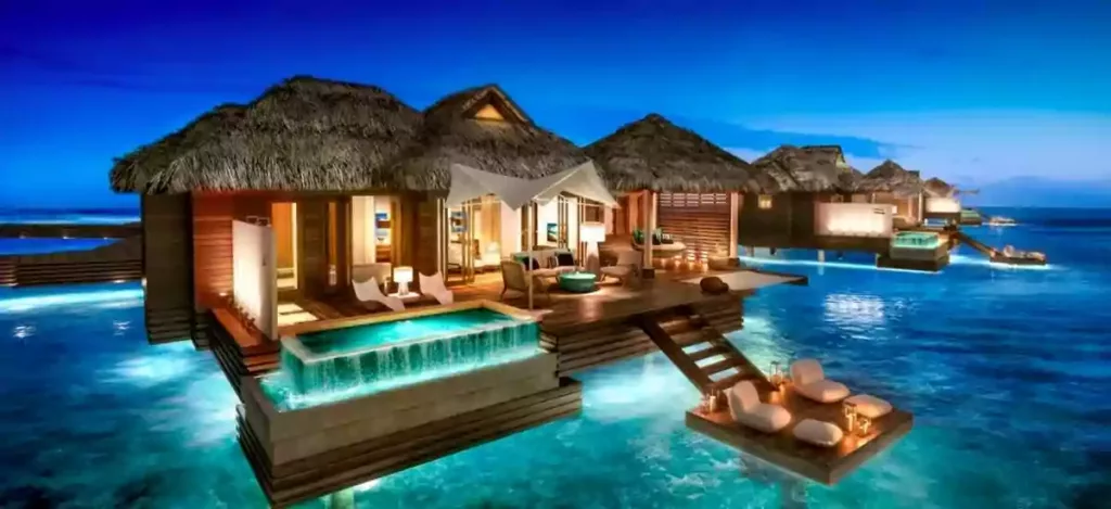 water bungalows Mexico.